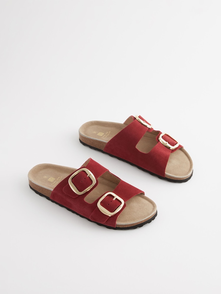 Red Forever Comfort® Leather Double Strap Footbed Sandals - Image 2 of 6