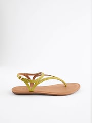 Lime Green Standard/Wide Fit Forever Comfort® Leather Plait Toe Post Flat Sandals - Image 2 of 5