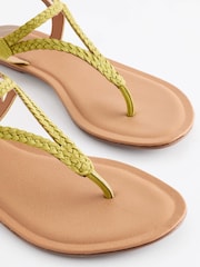 Lime Green Standard/Wide Fit Forever Comfort® Leather Plait Toe Post Flat Sandals - Image 3 of 5
