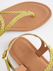 Lime Green Standard/Wide Fit Forever Comfort® Leather Plait Toe Post Flat Sandals - Image 5 of 5
