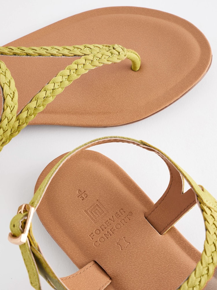 Lime Green Standard/Wide Fit Forever Comfort® Leather Plait Toe Post Flat Sandals - Image 5 of 5