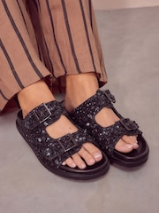 Black Forever Comfort® Sequin Footbed Sandals - Image 1 of 10