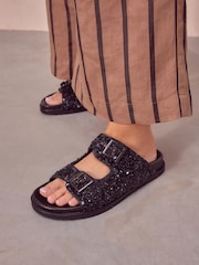 Black Forever Comfort® Sequin Footbed Sandals - Image 4 of 10
