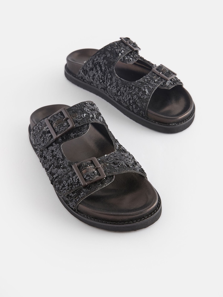 Black Forever Comfort® Sequin Footbed Sandals - Image 5 of 10