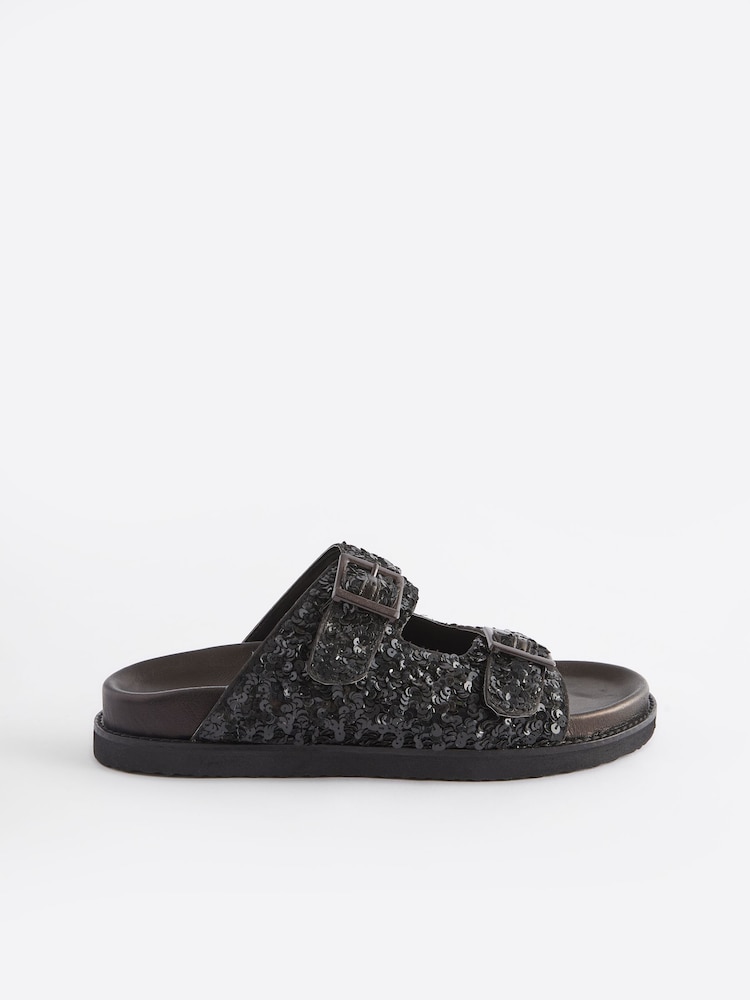 Black Forever Comfort® Sequin Footbed Sandals - Image 6 of 10