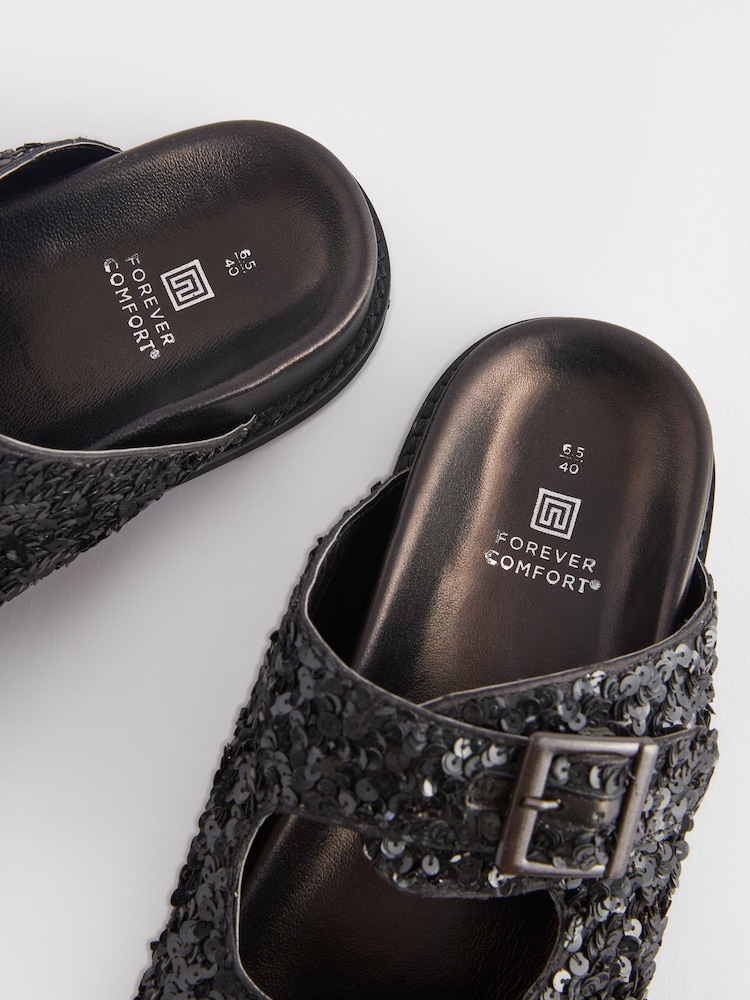 Black Forever Comfort® Sequin Footbed Sandals - Image 8 of 10