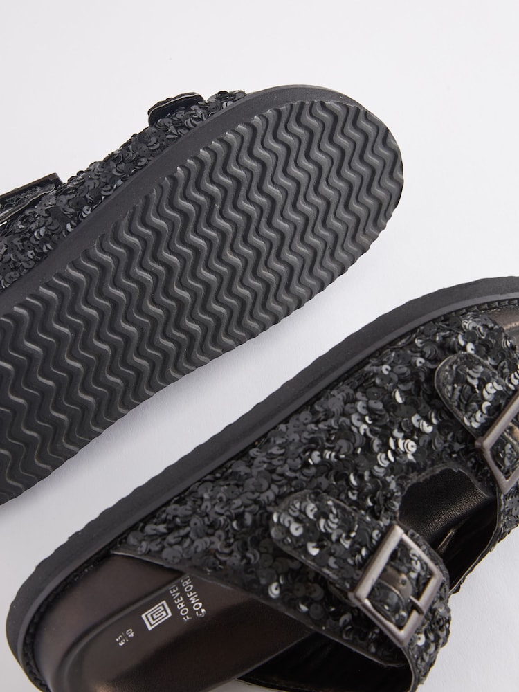 Black Forever Comfort® Sequin Footbed Sandals - Image 9 of 10
