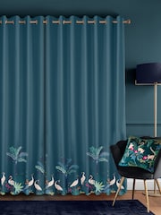 Sara Miller Teal Green Heron Border Made to Measure 100% Cotton Curtains - Image 2 of 9