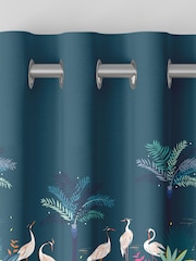 Sara Miller Teal Green Heron Border Made to Measure 100% Cotton Curtains - Image 5 of 9