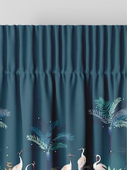 Sara Miller Teal Green Heron Border Made to Measure 100% Cotton Curtains - Image 7 of 9