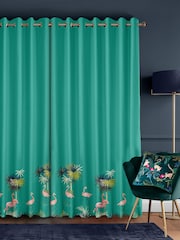 Sara Miller Green Flamingo Border Made to Measure 100% Cotton Curtains - Image 2 of 9