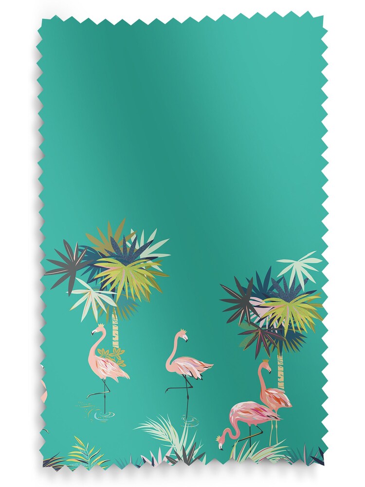 Sara Miller Green Flamingo Border Made to Measure 100% Cotton Curtains - Image 9 of 9