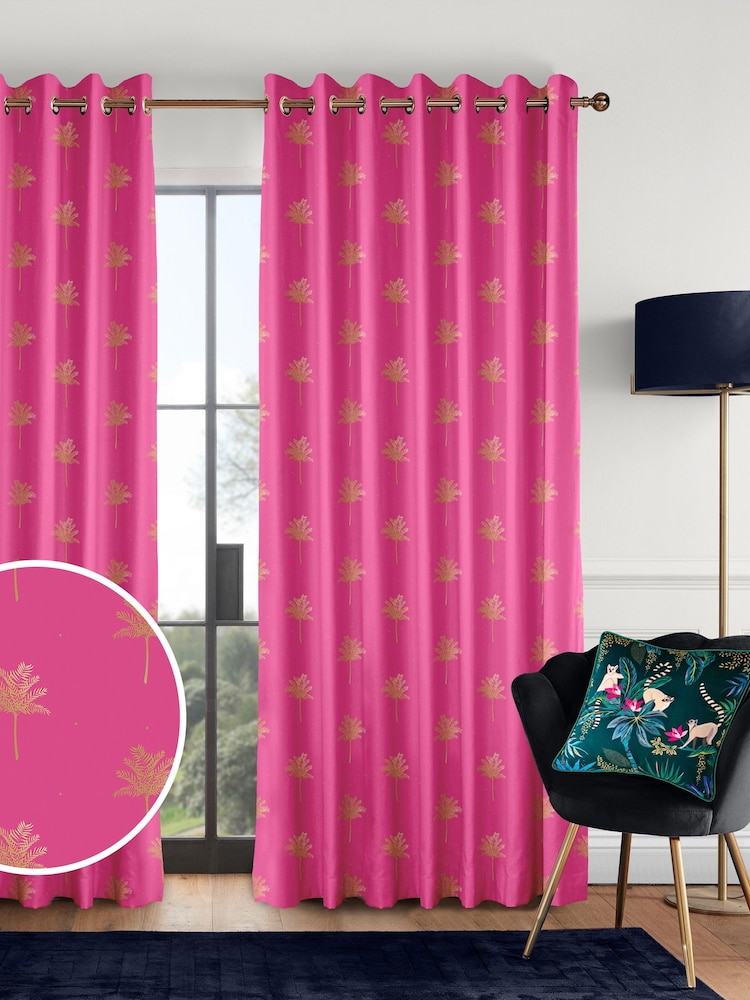 Sara Miller Pink Small Palm Made to Measure 100% Cotton Curtains - Image 1 of 9