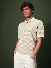 Neutral/White Horizontal Stripe Polo Shirt - Image 1 of 8