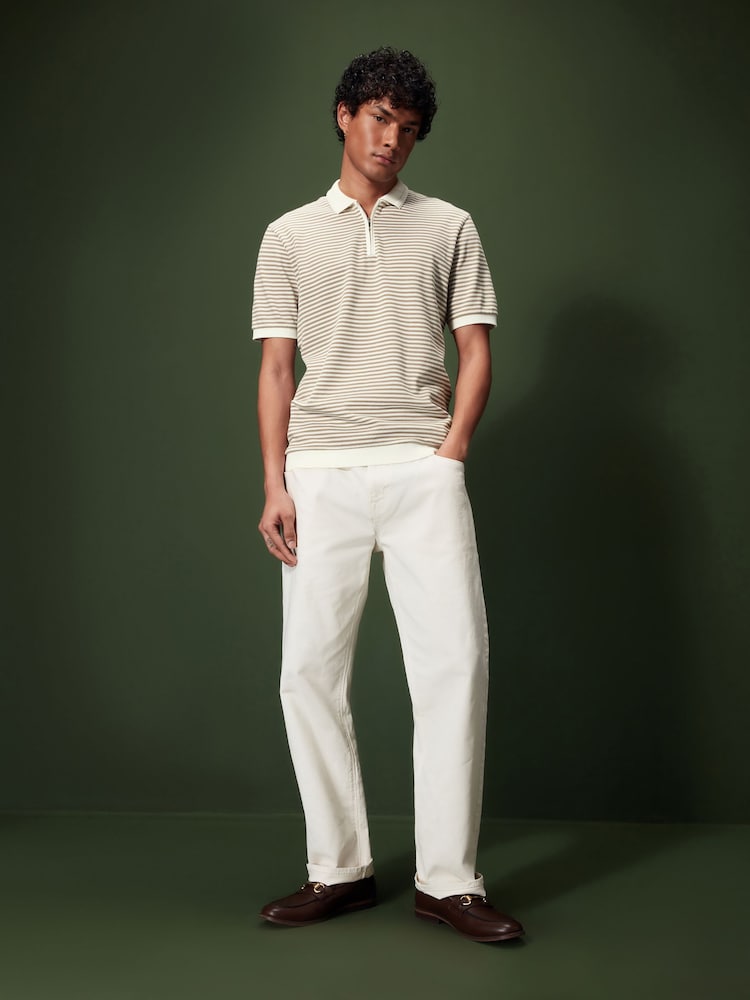 Neutral/White Horizontal Stripe Polo Shirt - Image 2 of 8