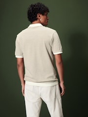 Neutral/White Horizontal Stripe Polo Shirt - Image 3 of 8