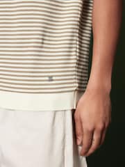 Neutral/White Horizontal Stripe Polo Shirt - Image 5 of 8