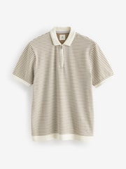 Neutral/White Horizontal Stripe Polo Shirt - Image 6 of 8