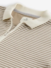 Neutral/White Horizontal Stripe Polo Shirt - Image 7 of 8