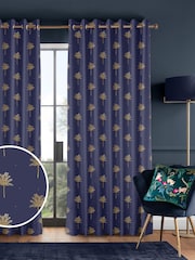 Sara Miller Navy Blue Small Palm Made to Measure Curtains - Image 1 of 9