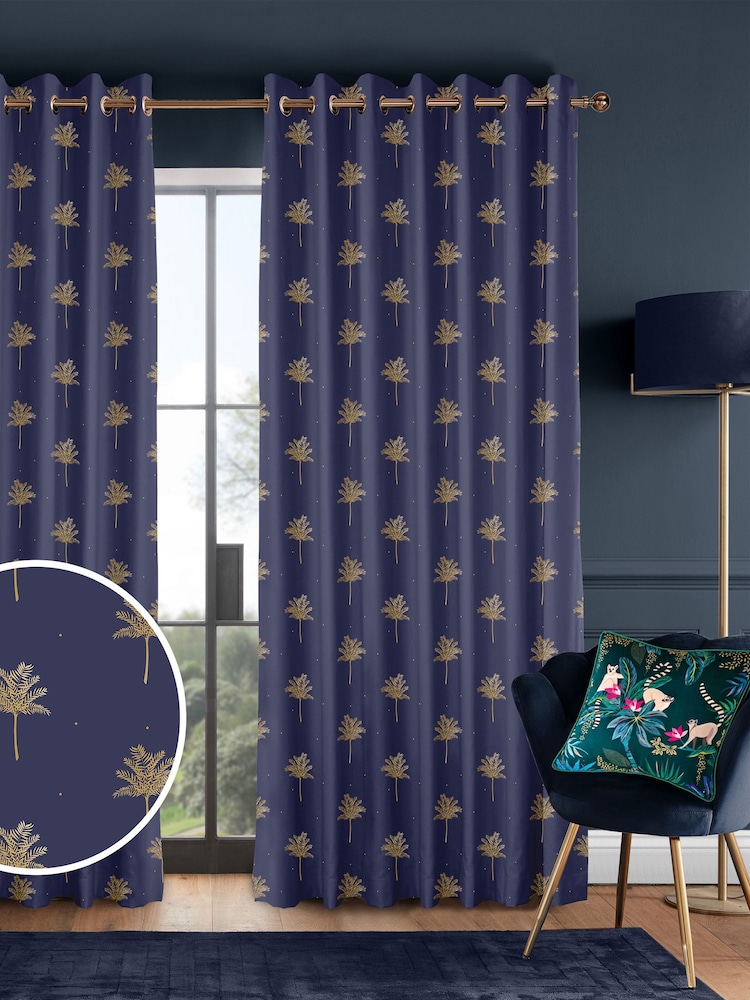Sara Miller Navy Blue Small Palm Made to Measure Curtains - Image 1 of 9