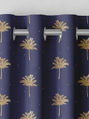 Sara Miller Navy Blue Small Palm Made to Measure Curtains - Image 5 of 9
