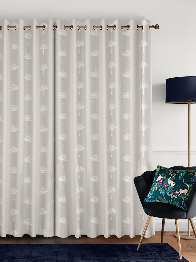 Sara Miller Natural Linen Small Palm Made to Measure 100% Cotton Curtains - Image 2 of 9