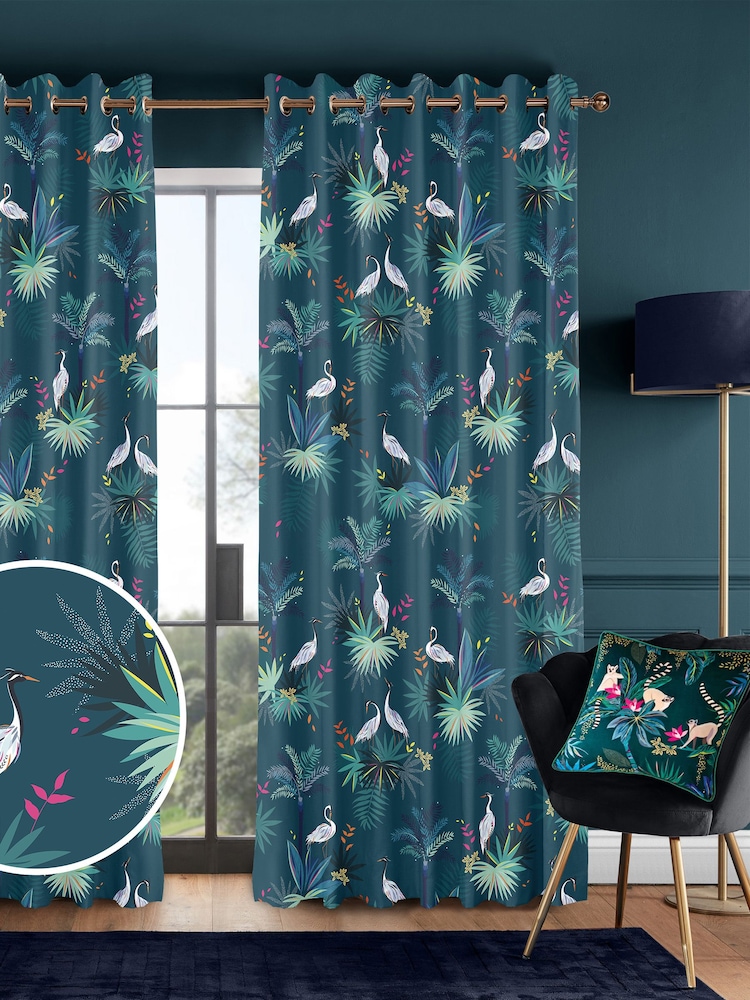 Sara Miller Teal Green Heron Made to Measure Curtains - Image 1 of 9