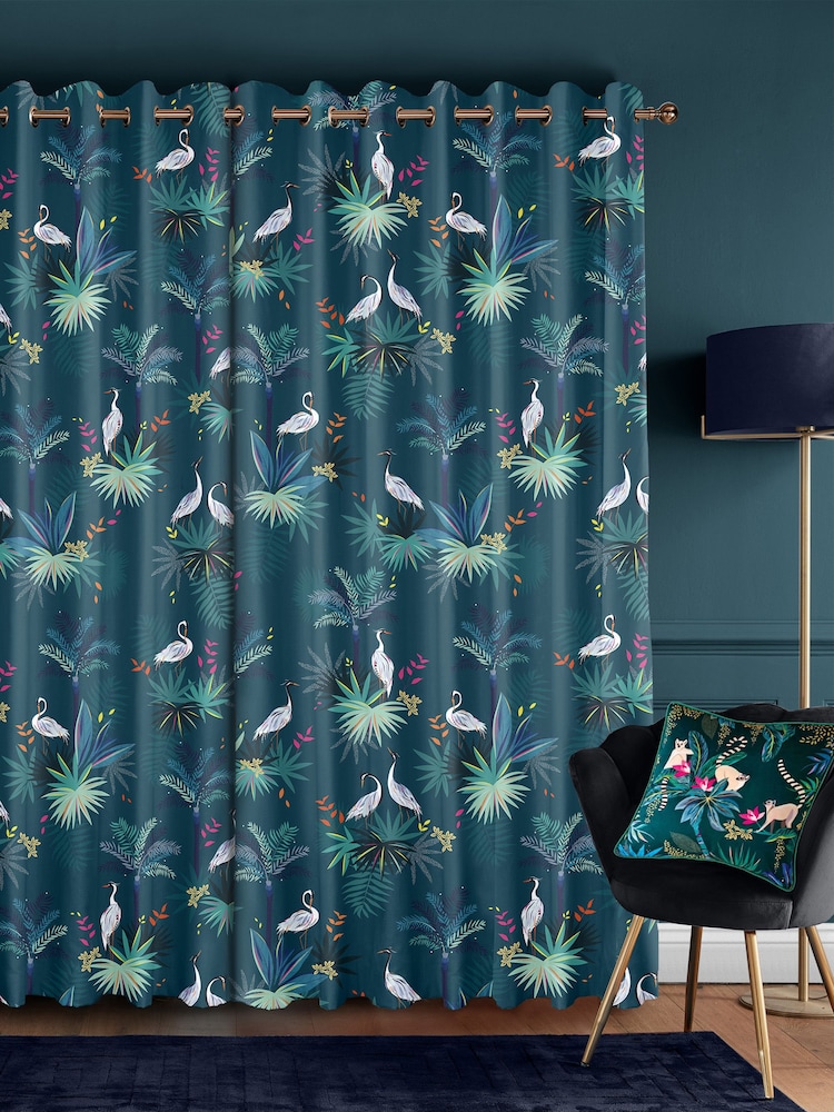Sara Miller Teal Green Heron Made to Measure Curtains - Image 2 of 9
