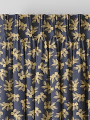 Sara Miller Deep Navy Blue Etched Leaves Made to Measure 100% Cotton Curtains - Image 5 of 9