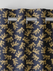 Sara Miller Deep Navy Blue Etched Leaves Made to Measure 100% Cotton Curtains - Image 7 of 9