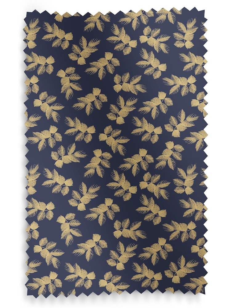 Sara Miller Deep Navy Blue Etched Leaves Made to Measure 100% Cotton Curtains - Image 9 of 9