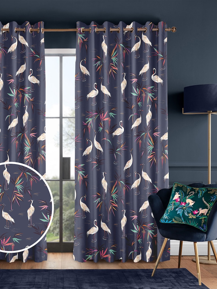 Sara Miller Smoke Blue Heron Made to Measure Curtains - Image 1 of 9