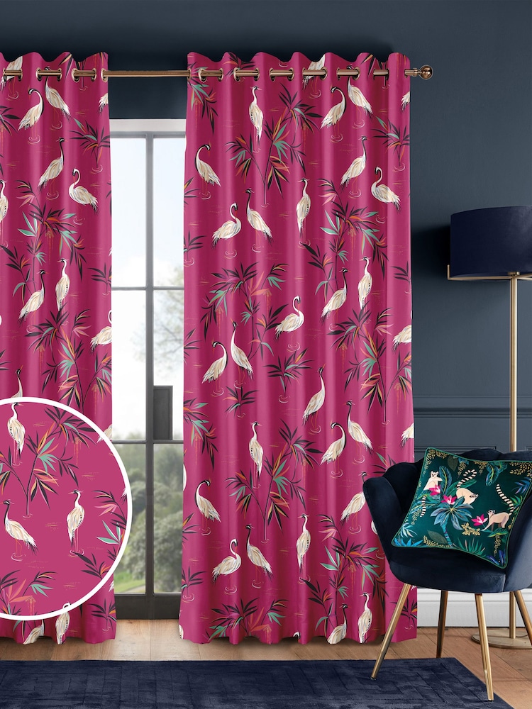 Sara Miller Fuchsia Pink Heron Made to Measure 100% Cotton Curtains - Image 1 of 9