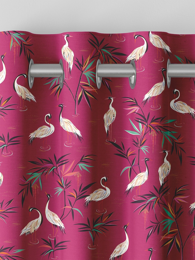 Sara Miller Fuchsia Pink Heron Made to Measure 100% Cotton Curtains - Image 7 of 9