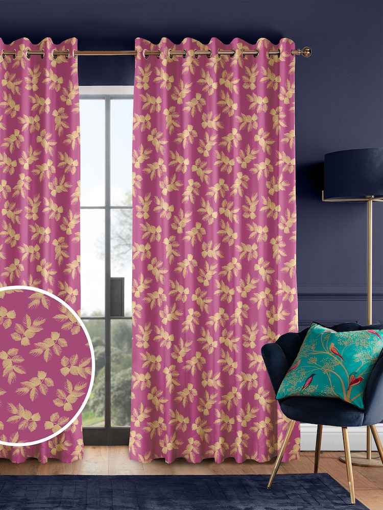 Sara Miller Fuchsia Pink Etched Leaves Made to Measure 100% Cotton Curtains - Image 1 of 9