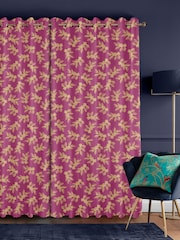 Sara Miller Fuchsia Pink Etched Leaves Made to Measure 100% Cotton Curtains - Image 2 of 9
