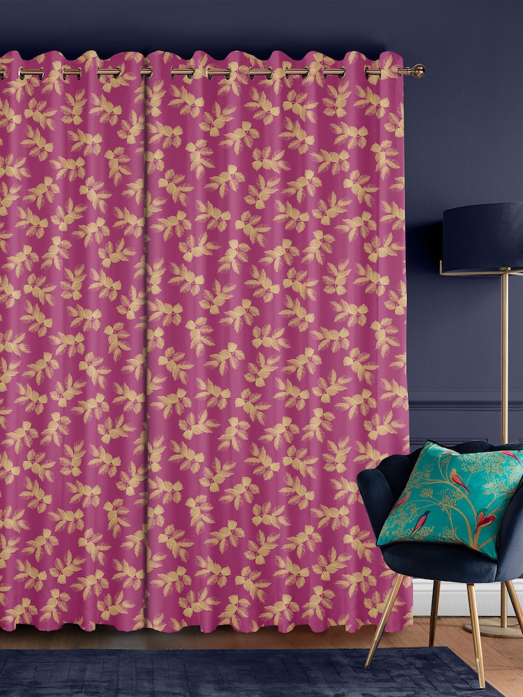 Sara Miller Fuchsia Pink Etched Leaves Made to Measure 100% Cotton Curtains - Image 2 of 9