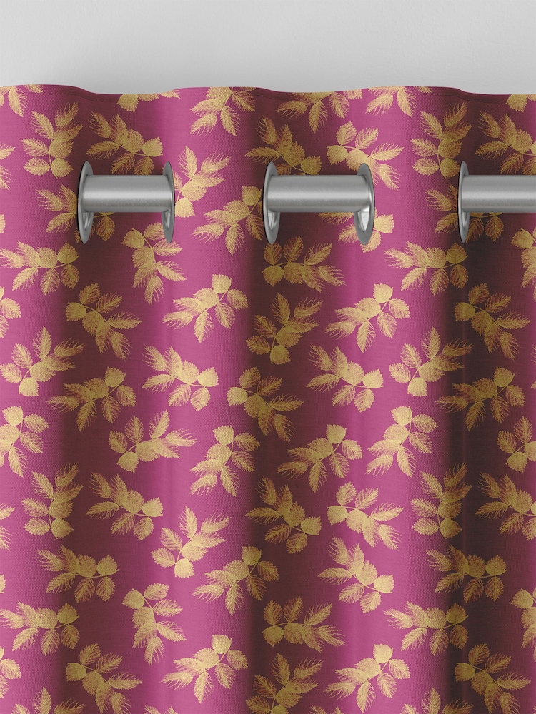 Sara Miller Fuchsia Pink Etched Leaves Made to Measure 100% Cotton Curtains - Image 7 of 9