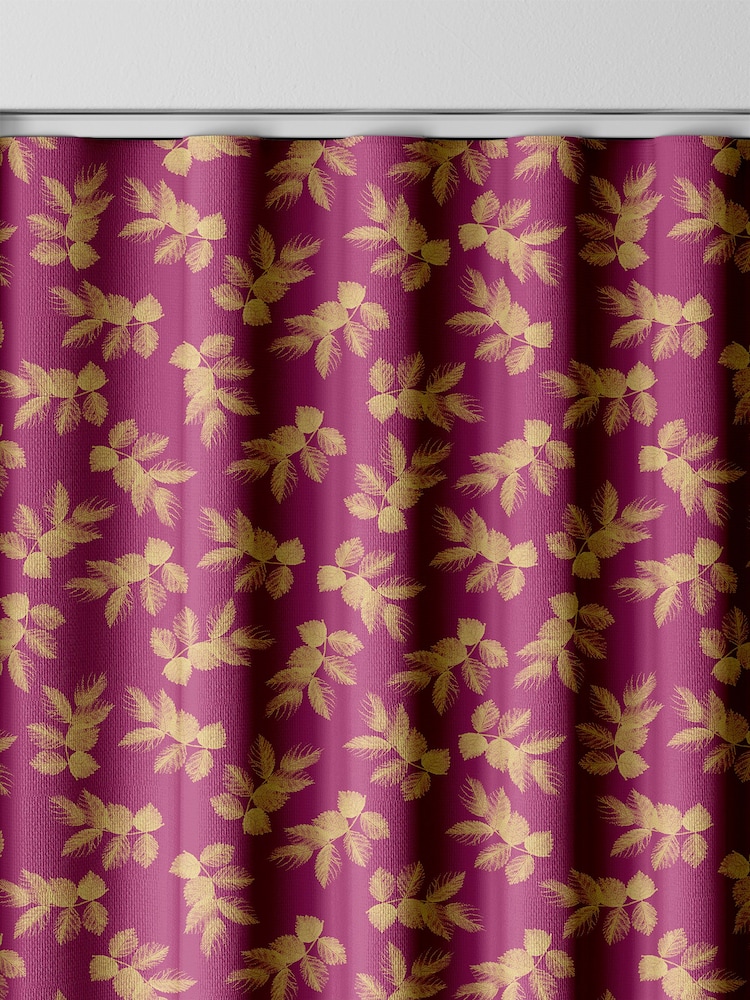 Sara Miller Fuchsia Pink Etched Leaves Made to Measure 100% Cotton Curtains - Image 8 of 9