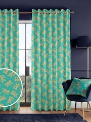 Sara Miller Green Etched Leaves Made to Measure 100% Cotton Curtains - Image 1 of 9