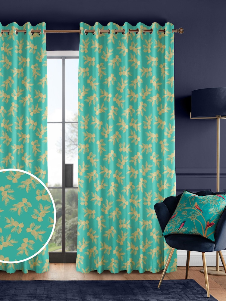 Sara Miller Green Etched Leaves Made to Measure 100% Cotton Curtains - Image 1 of 9