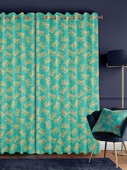 Sara Miller Green Etched Leaves Made to Measure 100% Cotton Curtains - Image 2 of 9
