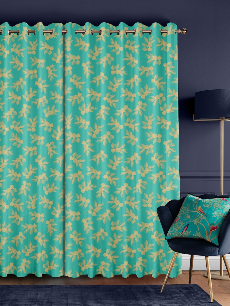 Sara Miller Green Etched Leaves Made to Measure 100% Cotton Curtains - Image 2 of 9