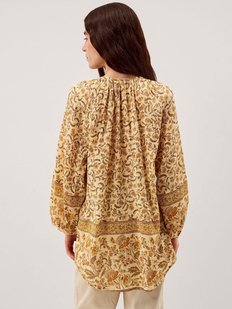 Monsoon Yellow Ari Floral Print Long Sleeve Cotton Blouse - Image 2 of 3 Monsoon Yellow Ari Floral Print Long Sleeve Cotton Blouse - Image 2 of 3