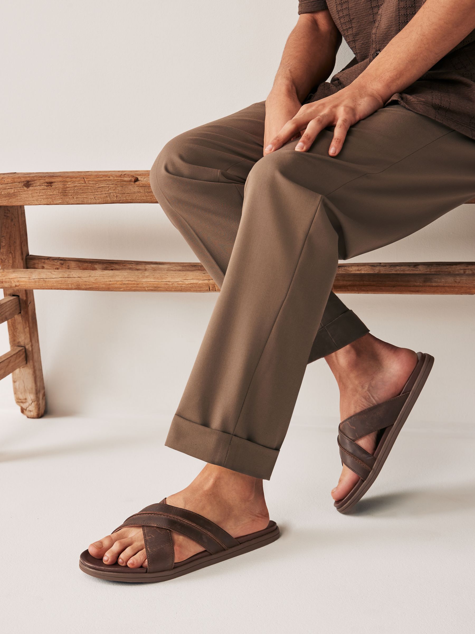 Buy Chocolate Brown Leather Cross Strap Sandals from Next Luxembourg