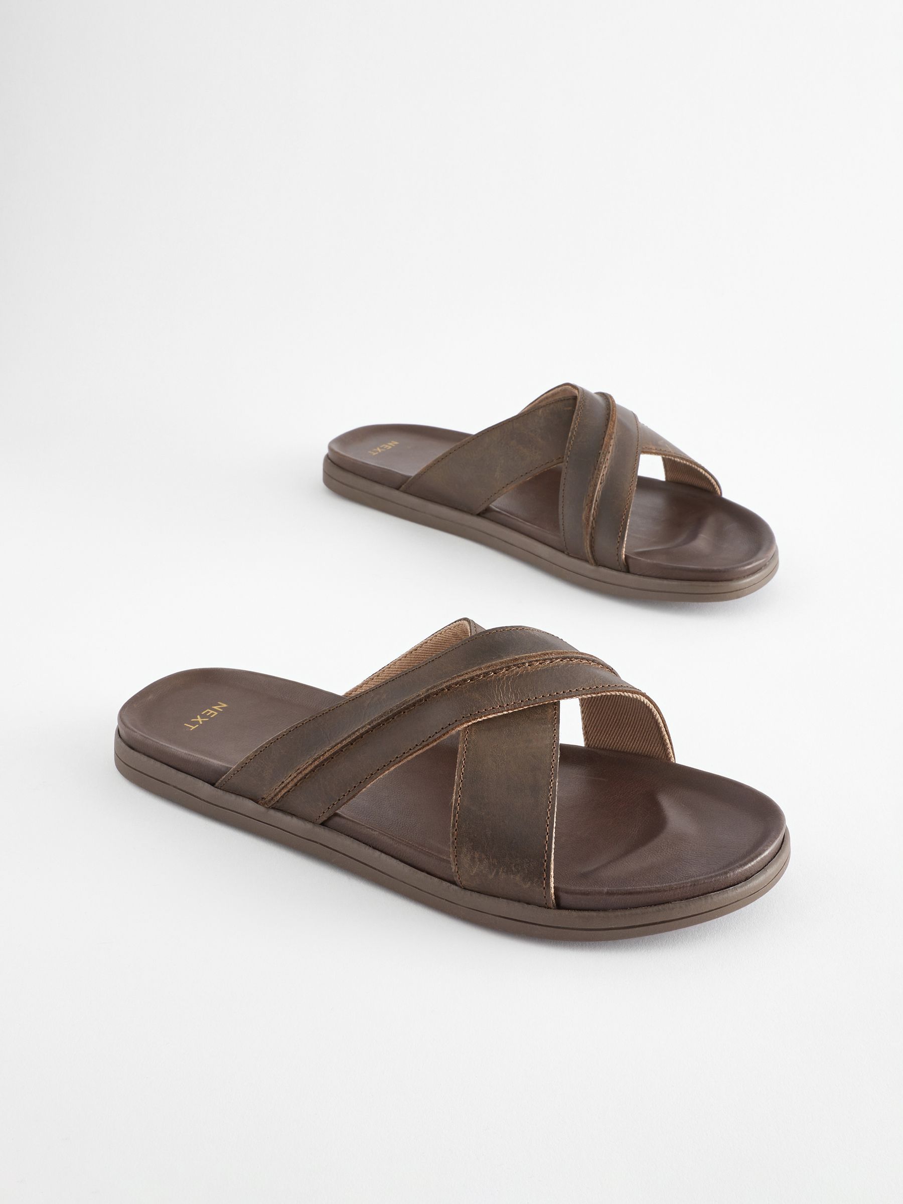 Buy Chocolate Brown Leather Cross Strap Sandals from Next Oman