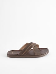 Chocolate Brown Leather Cross Strap Sandals - Image 3 of 7