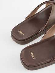 Chocolate Brown Leather Cross Strap Sandals - Image 4 of 7