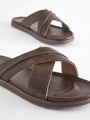 Chocolate Brown Leather Cross Strap Sandals - Image 5 of 7